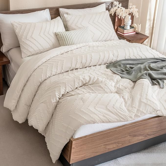 Andency Oversized King Comforter Set 120x98 Beige, Boho Oversize King Cream by Andency