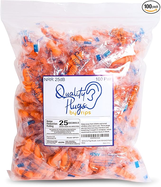 100 Pairs of Orange Reusable Ear Plugs by QualityPlugsbyRips