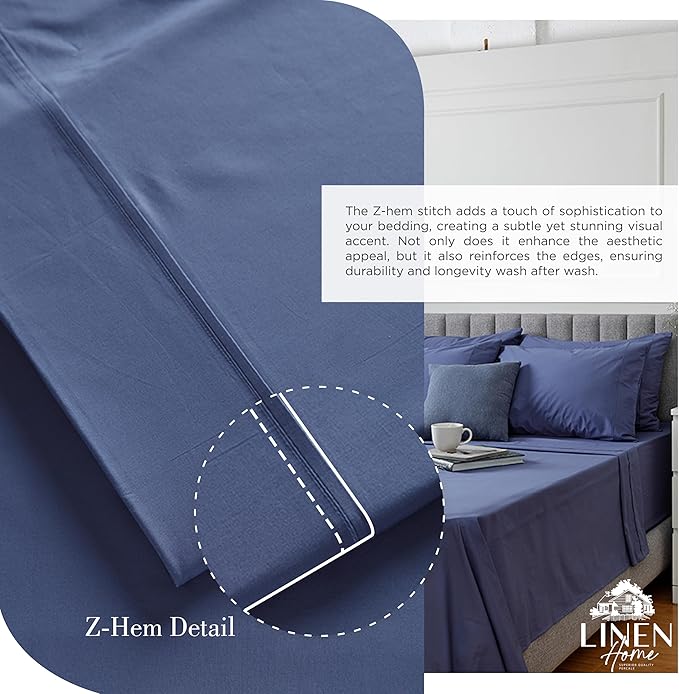 Linen Home 100% Cotton Percale Sheets Queen Size, Dark Blue, Deep Pocket - Image 3