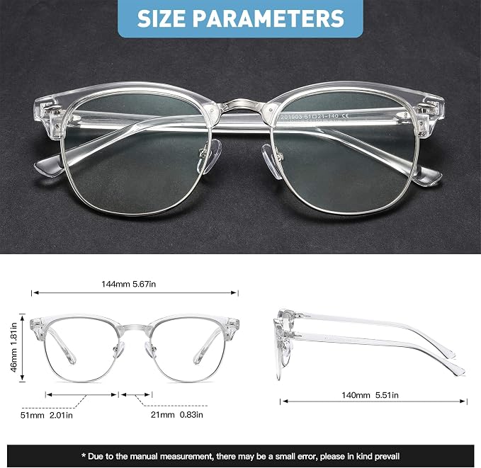 Blue Light Blocking Glasses Vintage Half Frame UV Clear Lens Anti Eyestrain - Image 2