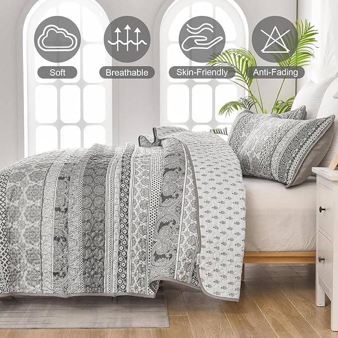 WONGS BEDDING Boho Quilt Set Full Size, Lightweight Microfiber Bedspread - Image 4