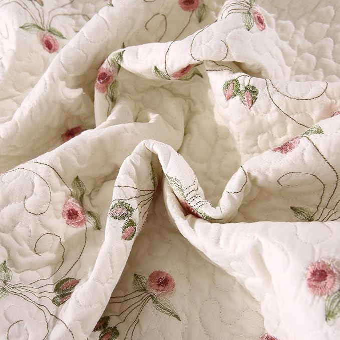Quilt Set Floral Leaves 3D Embroidery Pattern 3 PCS Cotton Reversible Quilted - Image 4