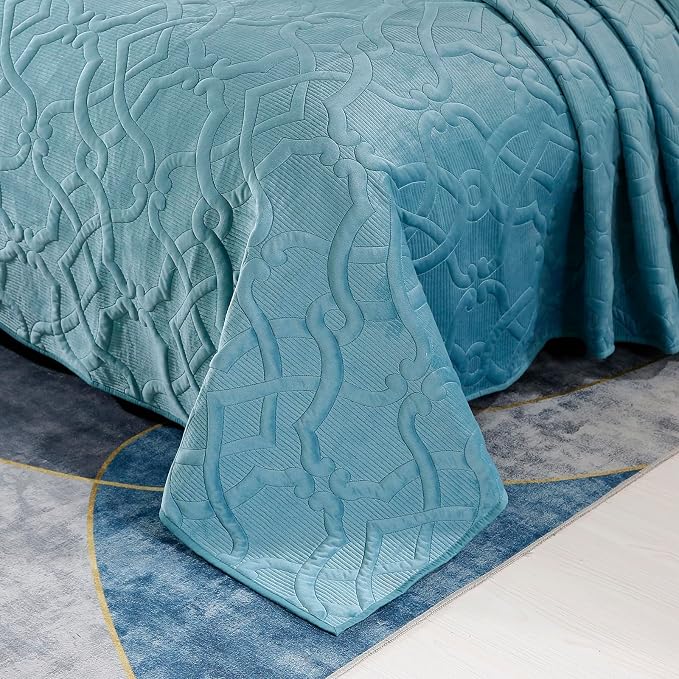 ROOMLIFE Quilt Set Full Size 3D Floral Embroidery Pattern 3-Piece Cotton - Image 3