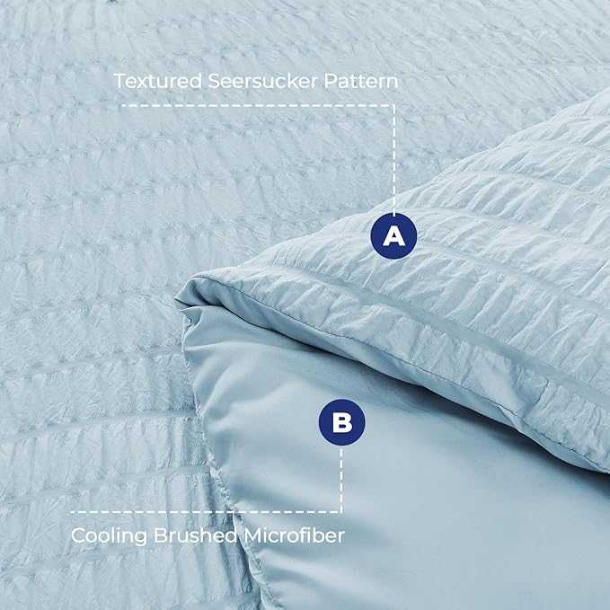 HYMOKEGE Lake Blue Duvet Cover Full Size, Ultra Soft 3-Piece Seersucker Duvet - Image 3