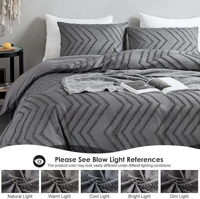 WARMDERN Boho Duvet Cover Set, Tufted Bedding Duvet Covers Soft Washed - Image 9