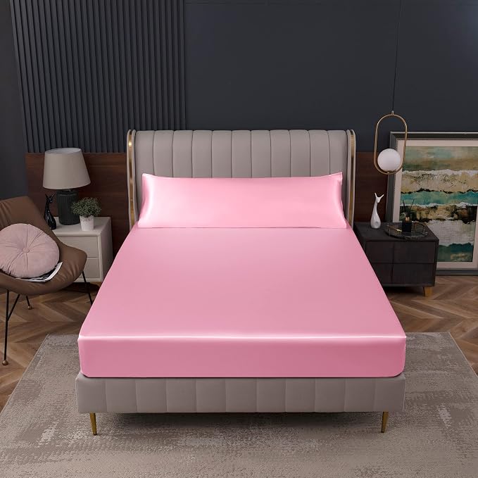 Homiest Pink Satin Fitted Sheet King Size, Deep Pocket, Luxury & Ultra Soft - Image 8