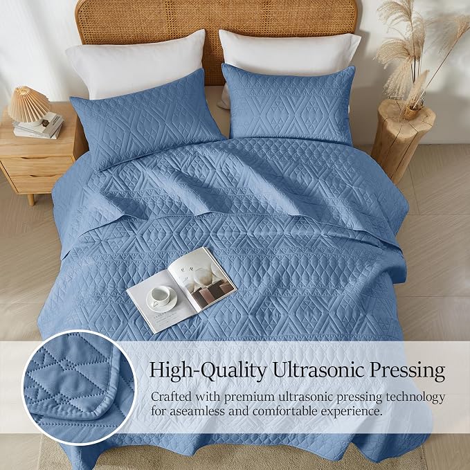Akkialla King/Cal King Quilt Set, Boho Style in a Solid Color, Bluish Grey - Image 5