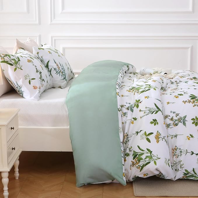 MUXHOMO Duvet Cover King Size, Reversible Floral Green Duvet Cover Set - Image 4