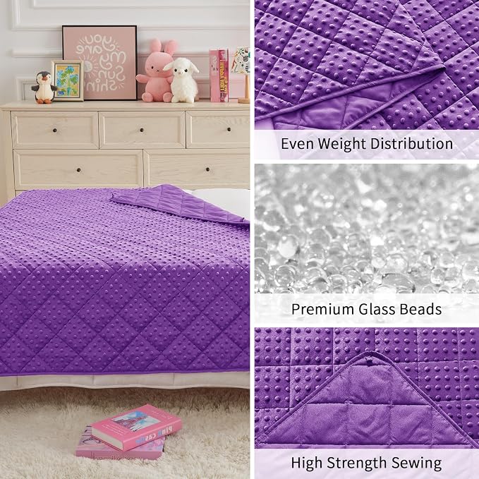 Purple Weighted Blanket Kids 7lbs, Breathable Cooling Minky Heavy Throw Blanket - Image 8