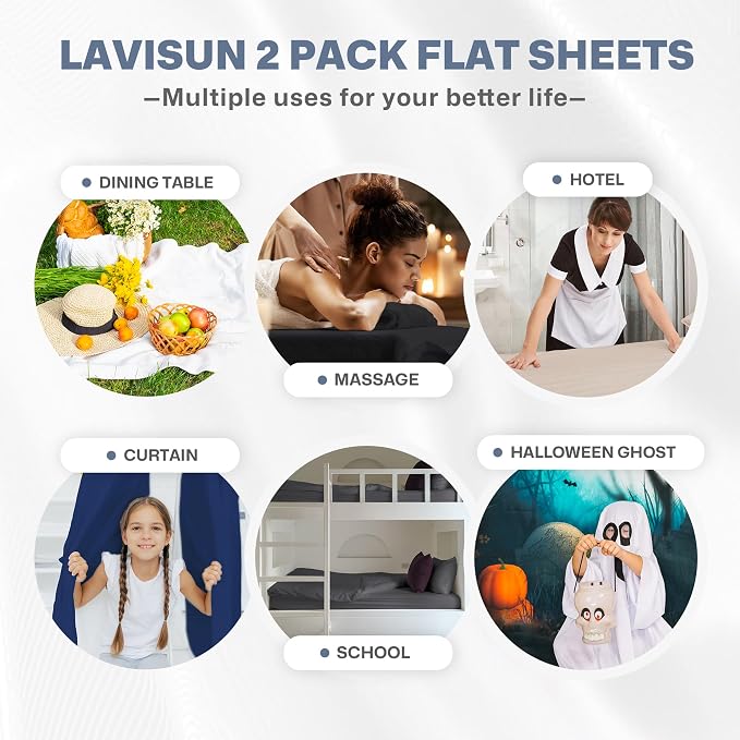 Lavisun Flat Sheets 2 Pack, Hotel Quality Flat Bed Sheets, Brushed Microfiber - Image 6