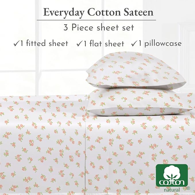 California Design Den Floral Sheet Set Twin XL, 100% Cotton Sheets, Soft Sateen - Image 6