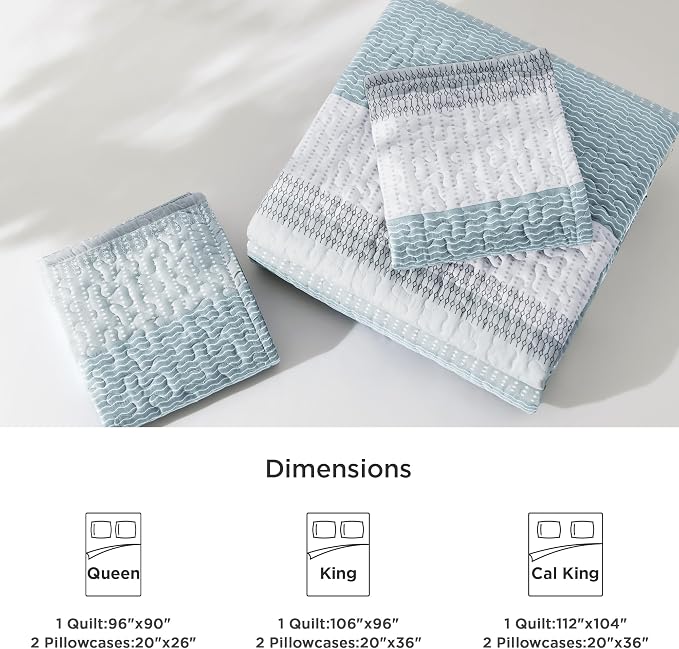Litanika Quilt Queen Size Spa Blue, Stripe Patchwork Summer Bedspread Coverlet - Image 7