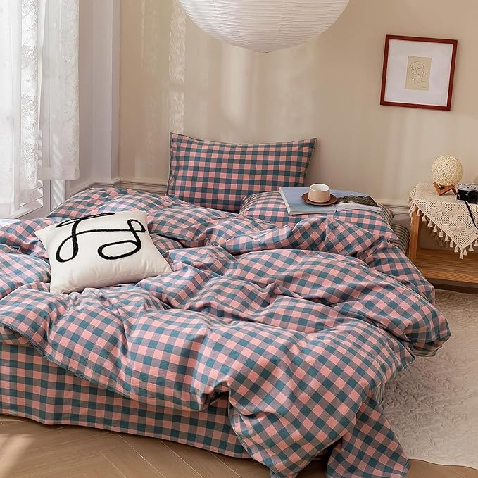mixinni Plaid Duvet Cover Set Queen Purple by mixinni