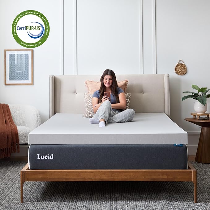 Lucid 3 Inch Bamboo Charcoal Infused Memory Foam Mattress Topper - Image 5