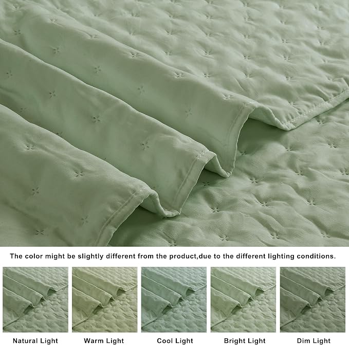 ROARINGWILD Sage Green King Size Quilt Bedding Set, Lightweight Soft Bedspread - Image 5