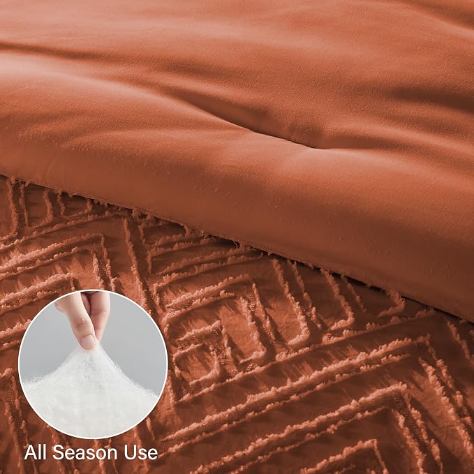 Zzlpp King Comforter Set 7 Pieces, Burnt Orange Tufted Bed in a Bag - Image 6