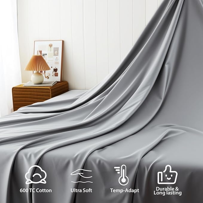 Cotton Flat Sheets Only, 600 TC 100% Cotton Flat Sheet Top Sheet Only, Twin - Image 4