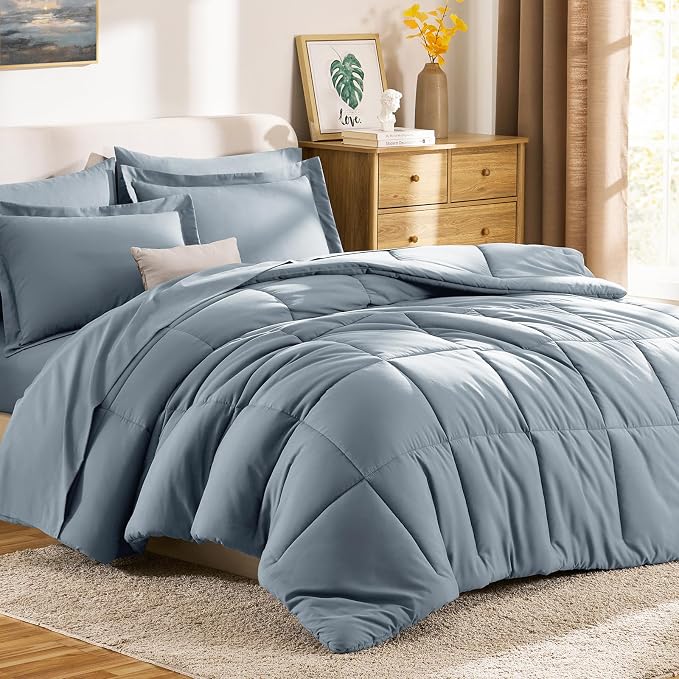 CozyLux King Size Comforter Set Grayish Blue - Image 9