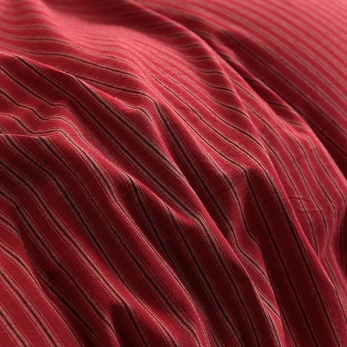 PinkMemory Red Striped Duvet Cover King 100% Washed Cotton Vintage Stripes - Image 4