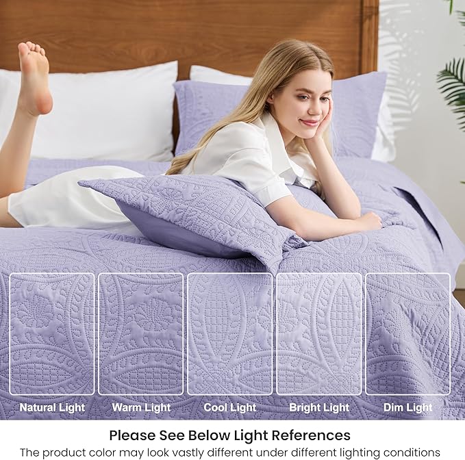 Love's cabin California King Size Quilt Bedding Set Lavender Bedspreads - Image 6
