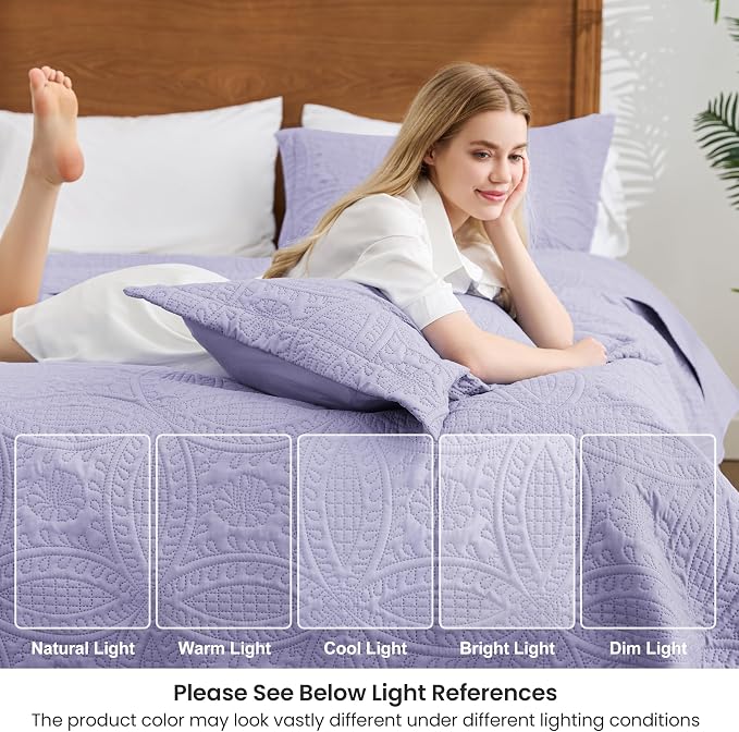 Love's cabin Quilts for Queen Bed Lavender Bedspreads Bedding Set - Image 6