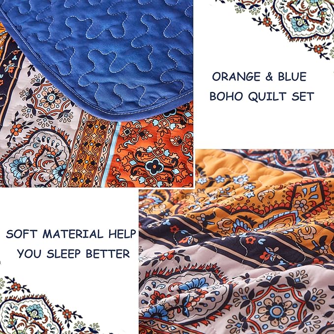 WONGS BEDDING Boho Fall Queen Quilt Set, Lightweight Microfiber Bed Decor - Image 5