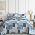 Xruibed Blue Boho Quilt Set King Size, 3 Pieces Plaid Floral Bedspread Coverlet by Xruibed