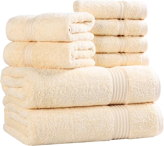 Superior Egyptian Cotton 8-Piece Towel Set, Guest Bath Decor Essentials - Image 2