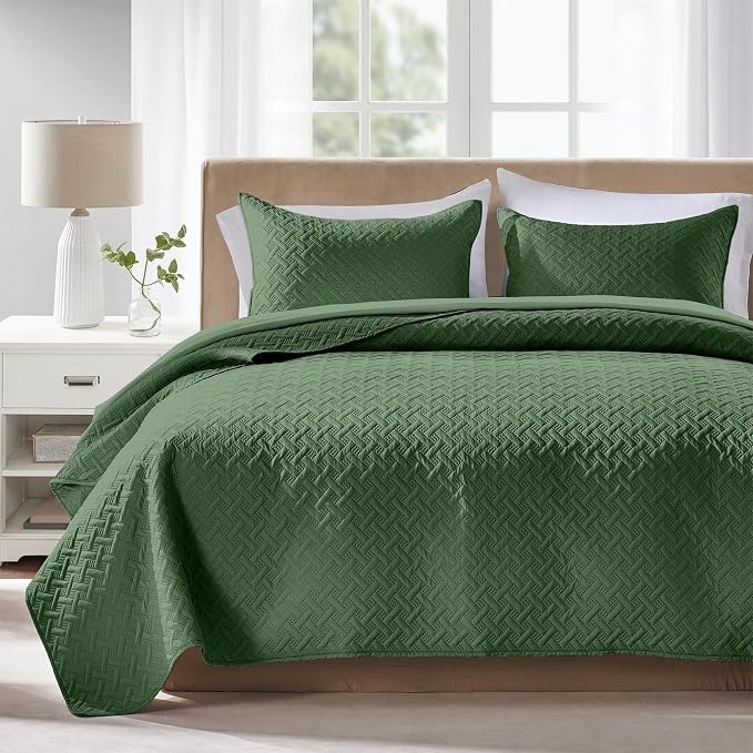 FLYMME King Size Quilt Bedding Set Olive Green Lightweight Bedspreads by FLYMME