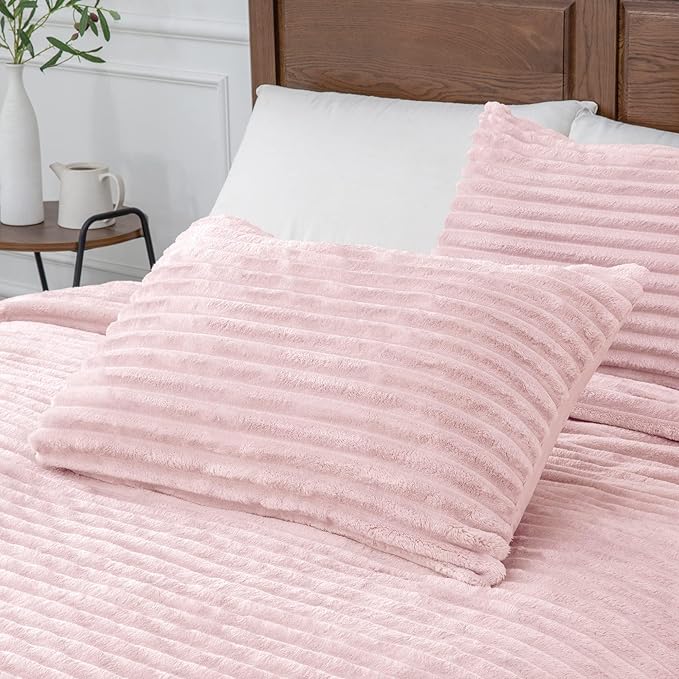 BEDELITE Fleece California King Comforter Set -Super Soft & Warm Fluffy Pink - Image 6