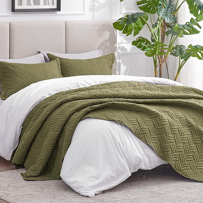 Love's cabin Quilts for Full Bed Olive Green Bedspreads Bedding Set - Image 2