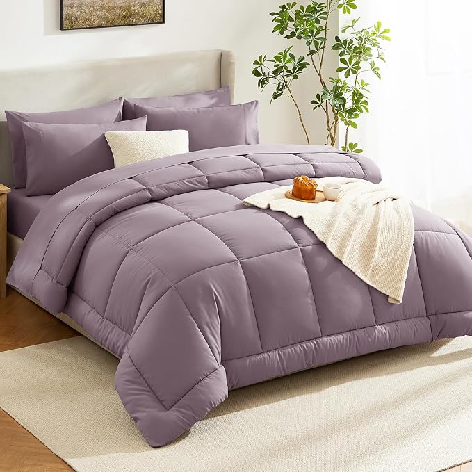 CozyLux Queen Comforter Set Dusty Purple, 7 Pieces Bed in a Bag, Bedding Set - Image 8