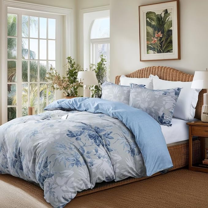 OAITE Duvet Cover King Size, Reversible Flower Blue Duvet Cover Set - Image 2