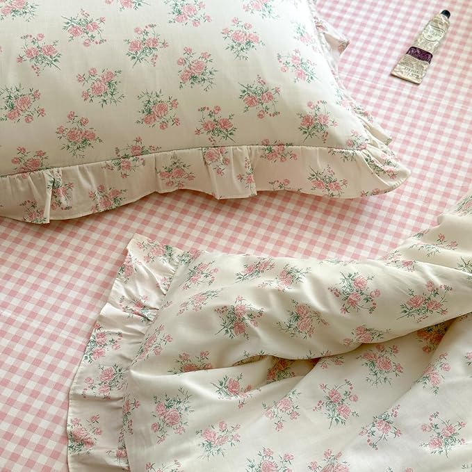 mixinni Pink Floral Duvet Cover Set Queen Size - Image 7
