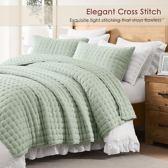 WDCOZY Sage Green King Size Quilt Bedding Sets - Image 3