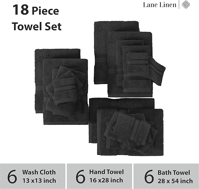 LANE LINEN Bath Towel Set of 18 – Premium 100% Cotton, 6 Bath, 6 Hand & 6 - Image 3