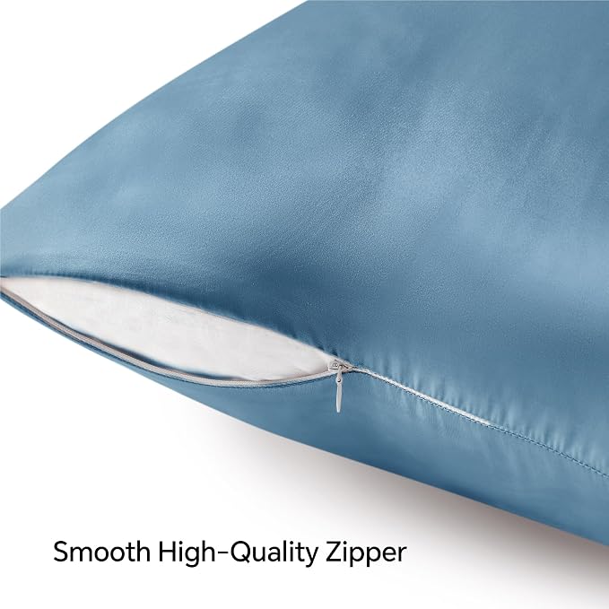 BEDELITE Satin Pillowcase with Zipper, Airy Blue Pillow Cases Queen Size Set of - Image 5
