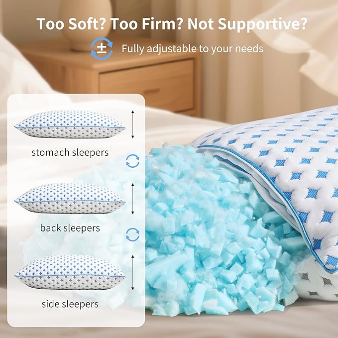 Memory Foam Pillows 2 Pack – Adjustable Loft Cooling Pillows King Size Set of 2 - Image 6