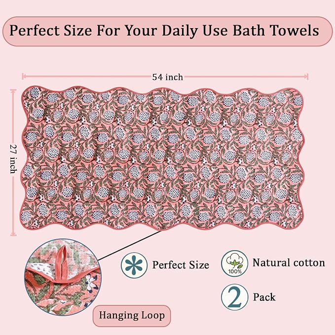 Ridhi Block Print Dark Salmon Cotton Spa/Beach Towel 27"x54" Set of 2 Handmade - Image 4