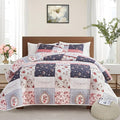 Patchwork Quilt Set Twin Size, 2 Pieces Pink Purple Floral Plaid Design Summer by Flysheep