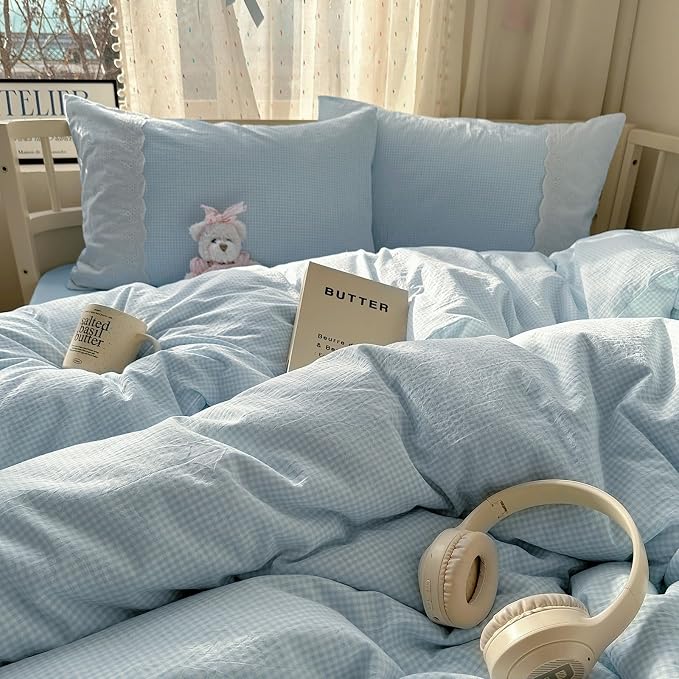 mixinni Blue Gingham Duvet Cover King Size - Image 6