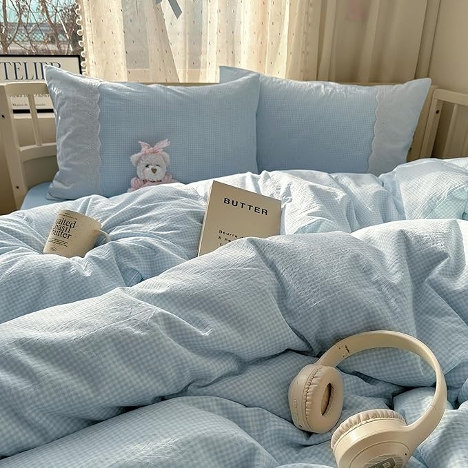 mixinni Blue Gingham Duvet Cover Queen Size - Image 6