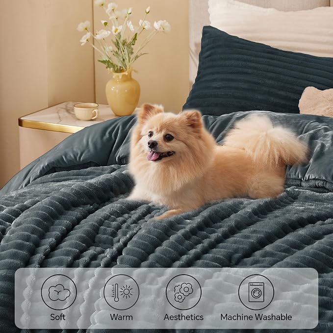 BEDELITE Fleece Twin Comforter Set -Super Soft & Warm Fluffy Dark Grey Bedding - Image 3