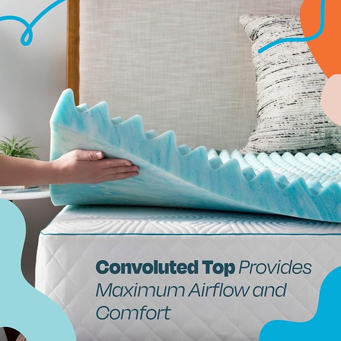 Linenspa 2 Inch Gel Memory Foam Mattress Topper – Egg Crate Style, Reversible - Image 2
