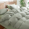 Nayoroom Gingham Duvet Cover King Size 100% Washed Cotton Green Plaid Checkered by Nayoroom