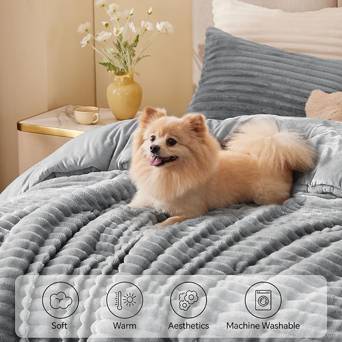 BEDELITE Fleece California King Comforter Set -Super Soft & Warm Fluffy Light - Image 3
