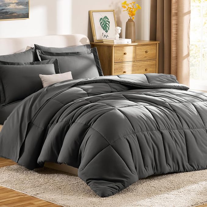 CozyLux Queen Comforter Set Dark Grey - Image 9
