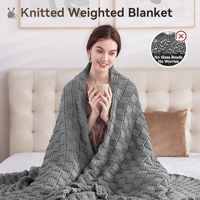 Knitted Weighted Blanket for Adult, No Beads Heavy Blanket 48” x 72'' 10lbs - Image 5