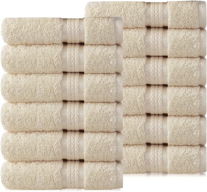Cotton Craft Ultra Soft 12 Pack Wash Cloths 12x12 Ivory Weighs 2 Ounces Each by COTTONCRAFT
