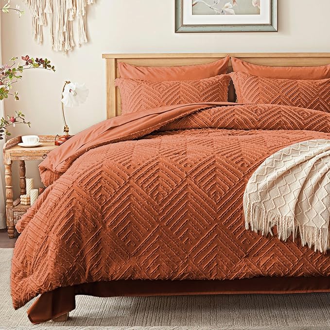 Zzlpp King Comforter Set 7 Pieces, Burnt Orange Tufted Bed in a Bag by ZZLPP